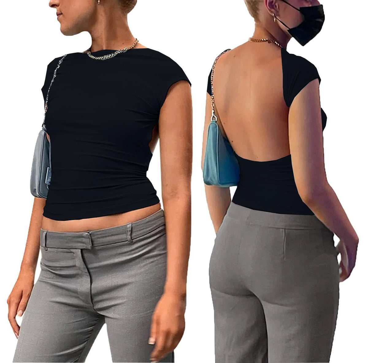 Y2K Frauen Sexy Oansatz kurzarm Bodycon T Shirt Mode Lässig Solide Street T Shirt 2023 Club party Backless T Shirt