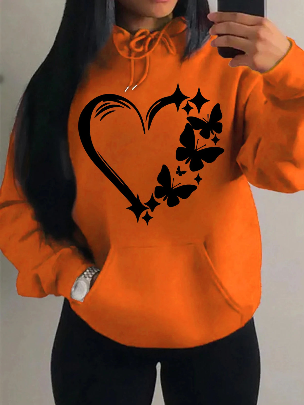 Kombination von Liebe und Schmetterling Hoody Plus Größe Frauen Hip Hop Herbst Hoodies Fleece Tasche Kleidung Vintage mehrfarbige Hoodie