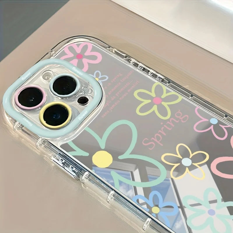 Neues Spiegeldesign Handyhülle für iPhone 16 17 15 14 13 11 12 Pro Max 16E 17E X XR XS 7 8 Plus Niedliche Dopamin-Blumen Weiche Schutzhülle