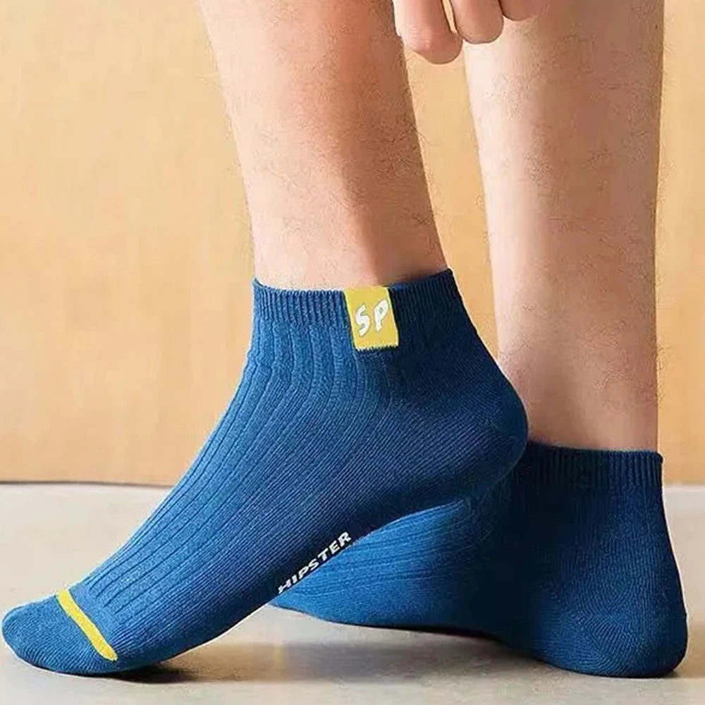 5 Paar Herrensocken, hochwertige Frühlings- und Herbstverdickte, atmungsaktive Bootssocken, niedrig geschnittene Socken mit flachem Mund, Freizeitsocken für Herren