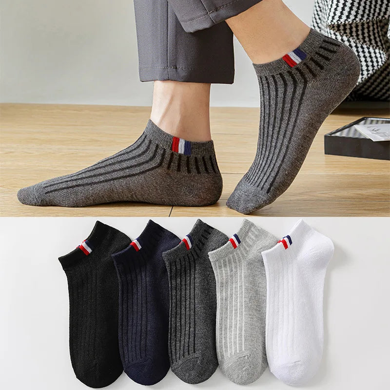 5 Paar dünne, einfarbige Herren-Freizeitsocken, atmungsaktive, schweißabsorbierende Kalibrierungssocken, Sommer-Mischbootssocken