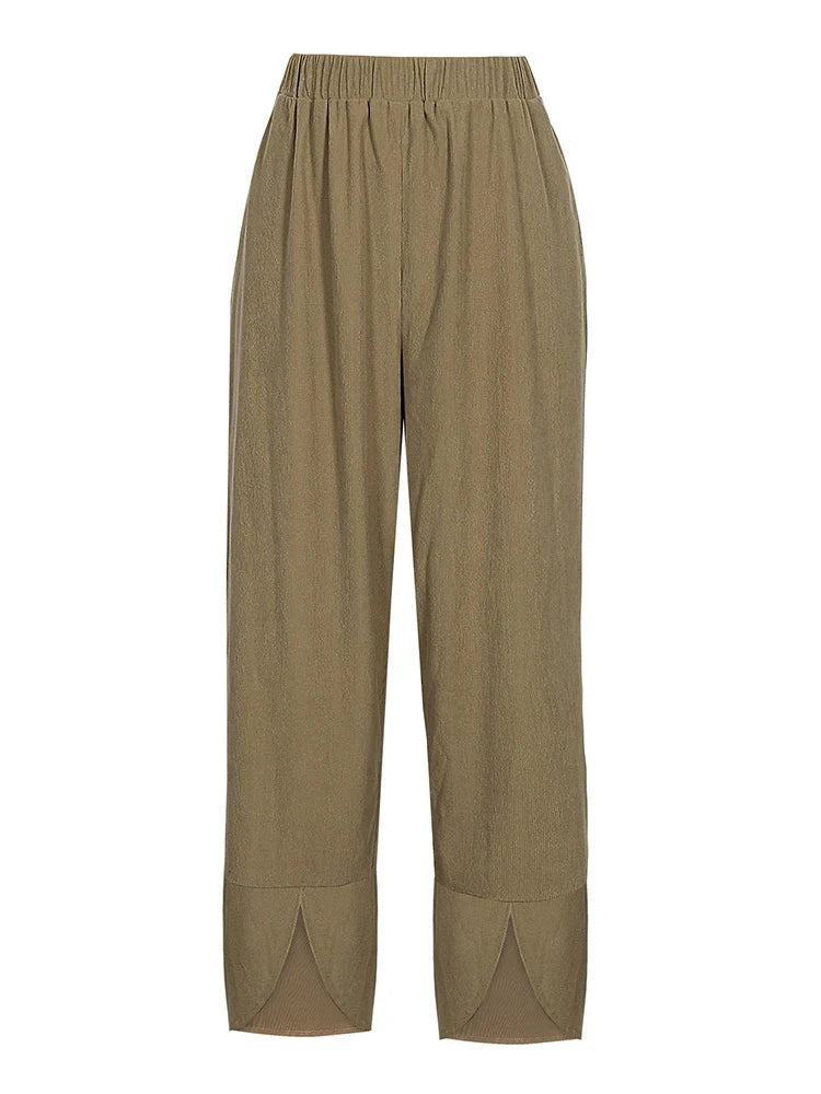 Damen-Hose in Übergröße, elastische Taille, weites Bein, lockere, lässige, einfarbige Herbst-2024, Neun-Minuten-Hose
