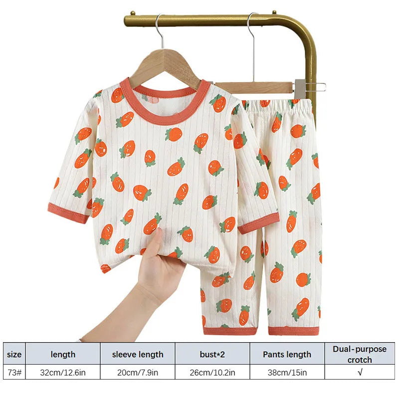 Sommer Baby Home Kleidung Pyjama Cartoon Bär Druck Langarm Hosen Set Kinder Jungen Mädchen dünne zweiteilige Kleidung Anzug Outfits
