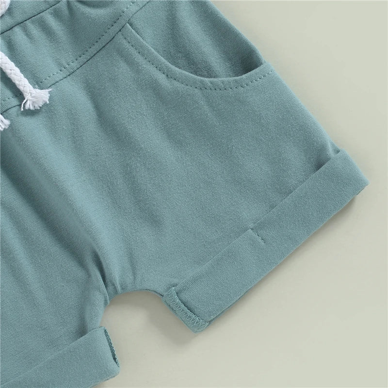 Kleinkind Kleinkind Baby Jungen Sommer Kleidung Sets Kurzarm Kontrast Farbe Tops + Einfarbig Kordelzug Shorts 2 stücke Outfit