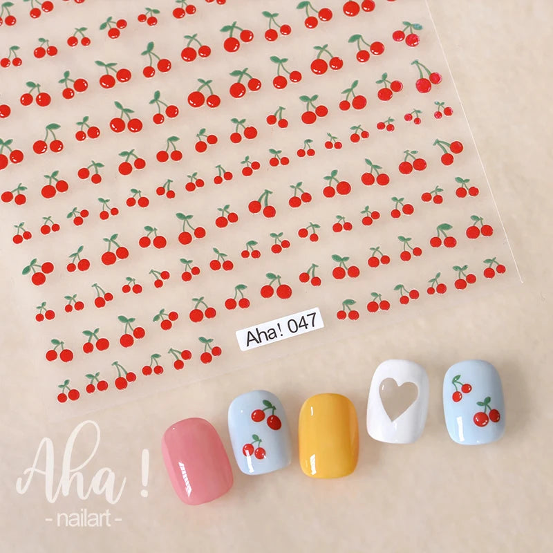 1Pc Kawaii Rote Kirsche Bogen Nail art Aufkleber Nette Sommer Obst Erdbeere Kirsche Klebe Aufkleber 8*10cm slider Nail art Dekoration