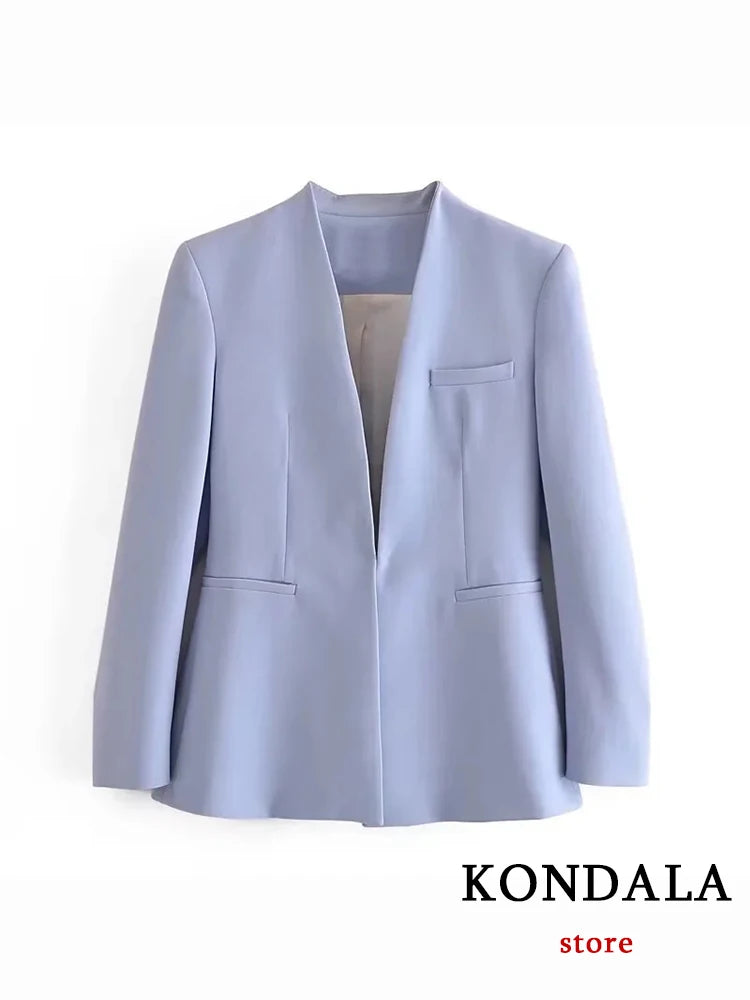 KONDALA Büro Dame Hellblau Blazer Anzüge Frauen 2 Stück V-ausschnitt Lose Jacken + Hohe Taille Schärpen Hosen Mode 2023 herbst Sets