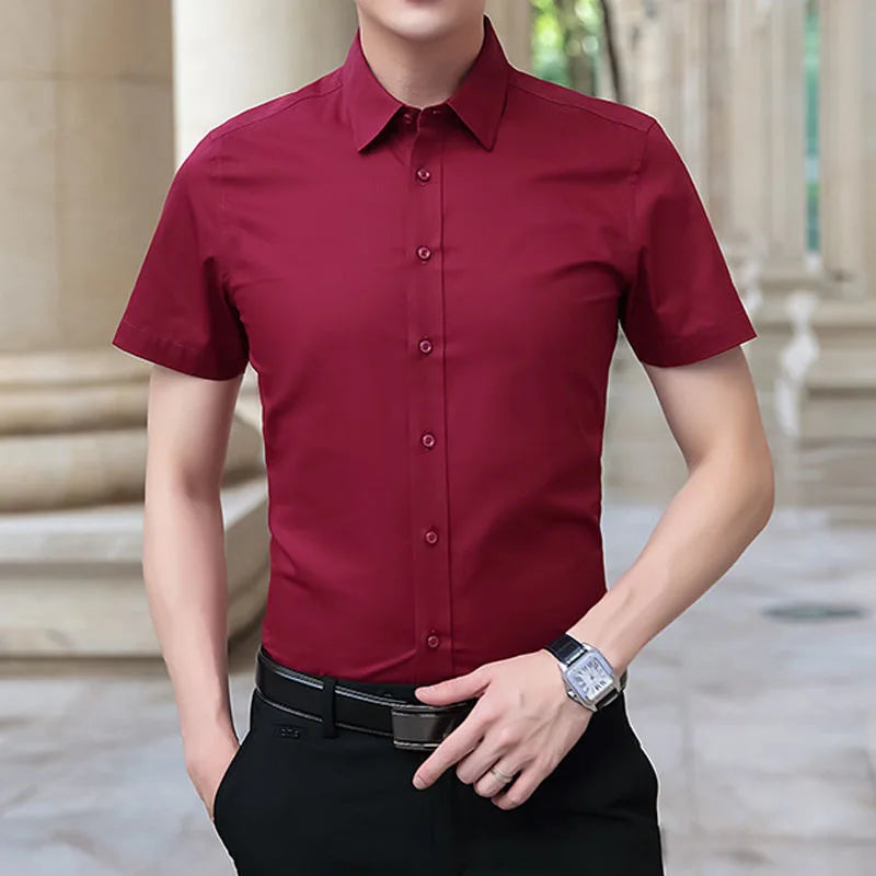 Einfarbiges Business-Casual-Formelles Hemd für Herren. Modisches, klassisches, schlankes, einfarbiges Langarmhemd, kein Bügeln, soziale Qualität