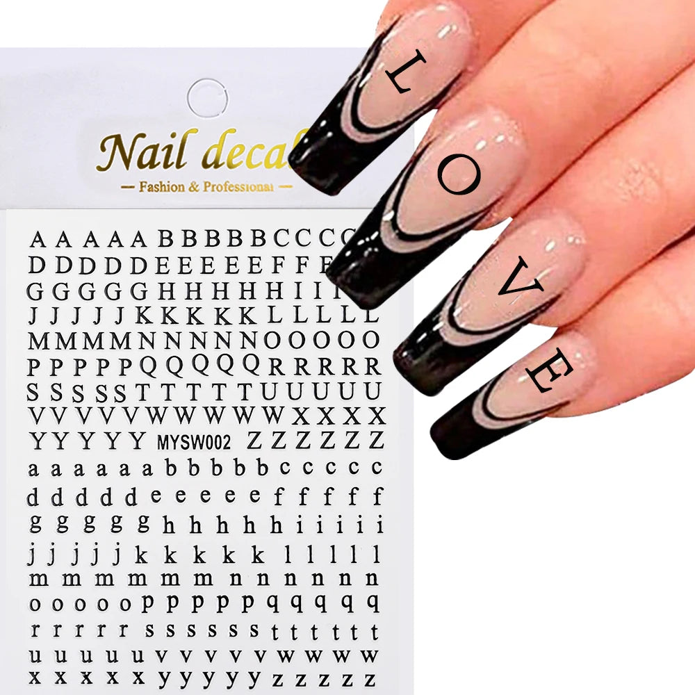 1 Stück 3D Englischer Buchstabe Nail Art Aufkleber Kleine 26 Alphabet Klebeaufkleber 10*8 cm 0-9 Nummer DIY Sliders Maniküre Dekorationen