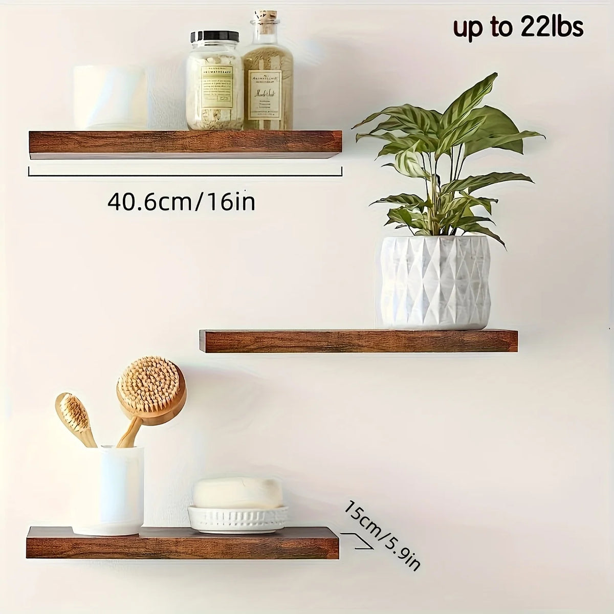 Klassisches, an der Wand montiertes horizontales Streifen-Designregal aus massivem Holz, platzsparend für Aufbewahrung und Präsentation im Wohnzimmer und Schlafzimmer