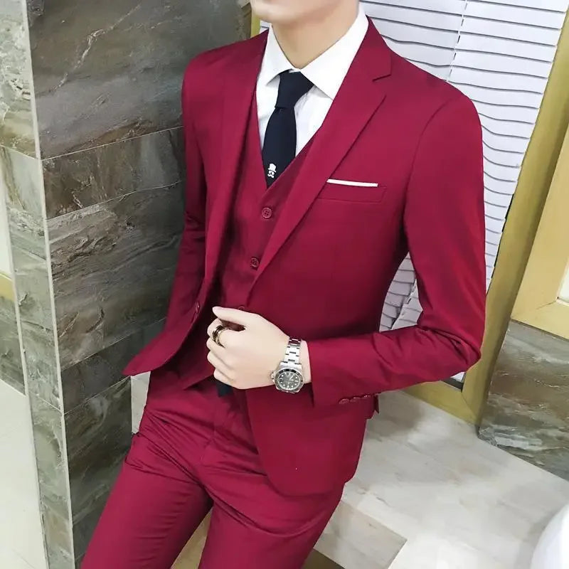 Hochzeitsanzug Dreiteiliges Set Herren Casual Slim Fit Business Koreanischer Stil Hochzeits-Festkleidung AE Lagerware Marke Chinesischer Herkunft