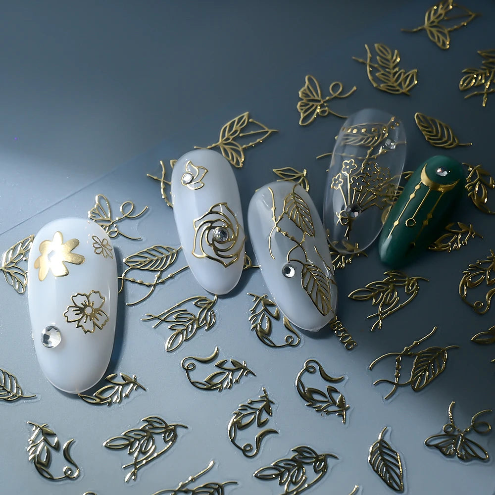 1 Blatt 3D Blattgold Blume Nail Art Aufkleber Blumenstrauß Blütenblatt Retro Nagelaufkleber Selbstklebende Blüte Charmante Maniküre Schieber