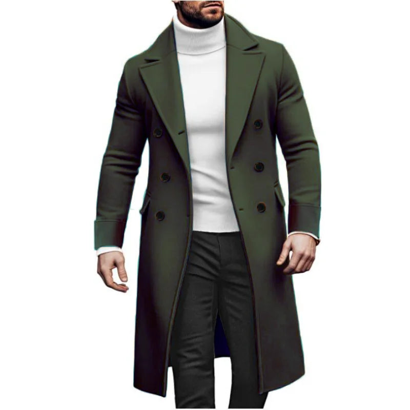 Herren langer Zweireiher mantel mit Futter warme Mäntel Woll mischung Revers Casual Fashion Herren bekleidung EU-Größe angepasst