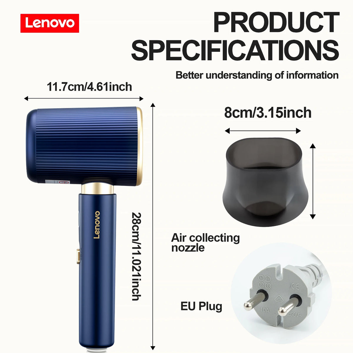 Lenovo C4 Hochgeschwindigkeits-Haartrockner, konstante Temperatur, Überhitzungsschutz, Haarpflege mit negativen Ionen, professionelle Haartrocknung, 220 V