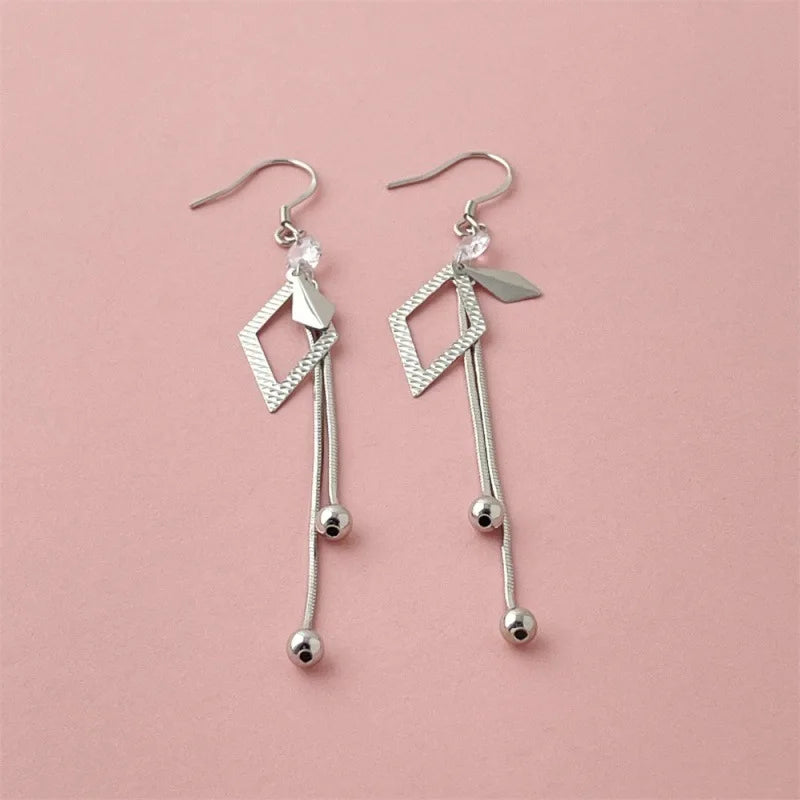 925 Sterling Silber Modische Rhombus-Ohrringe mit Fransen, Geburtstagsgeschenk, Jubiläumsgeschenk, Alltagsaccessoire