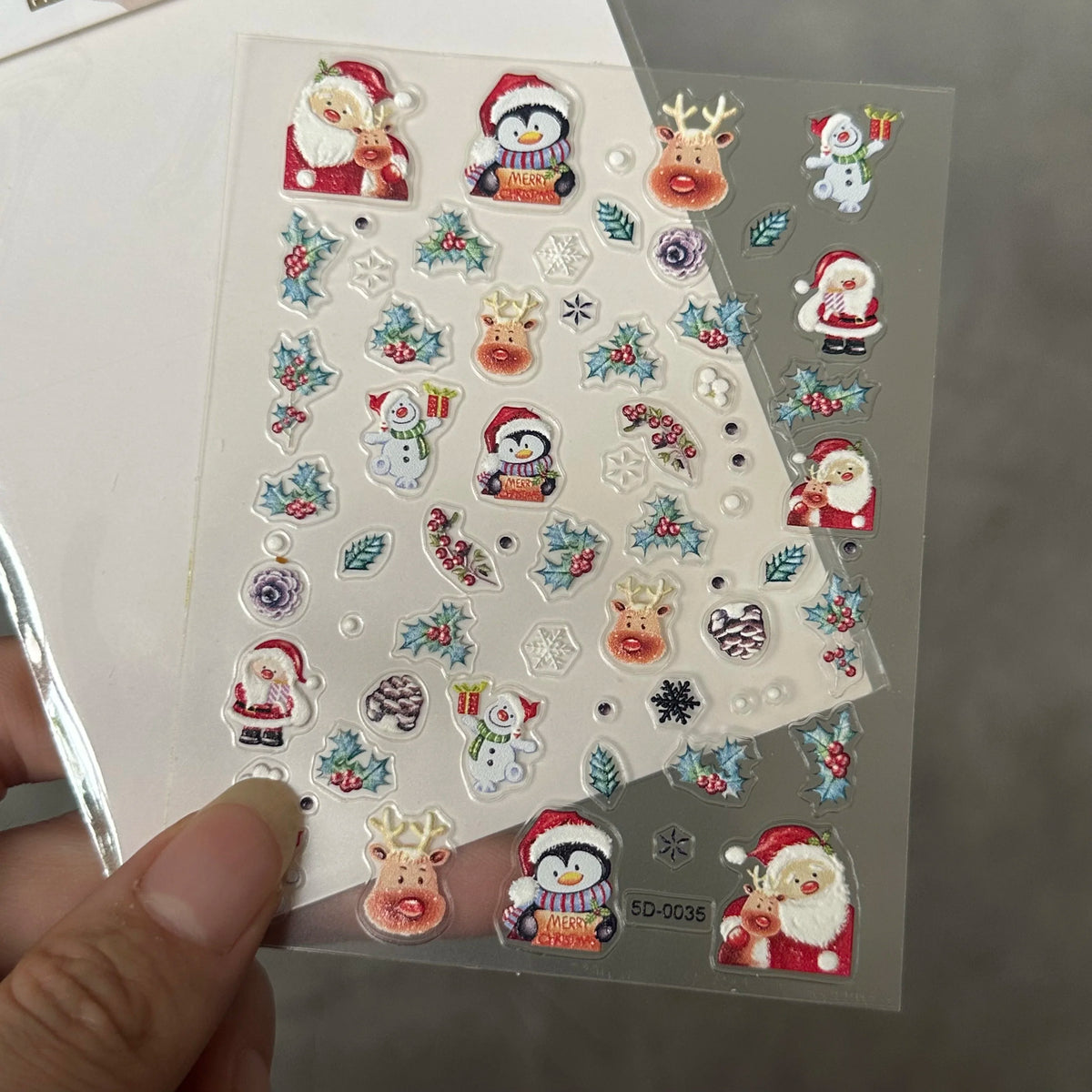 1 Stück 5D Red Gingerbread Man Schneeflocken Weihnachten Nagelaufkleber Niedlicher Schneemann Weihnachtsmann Winter Nagelaufkleber Maniküre Dekorationen