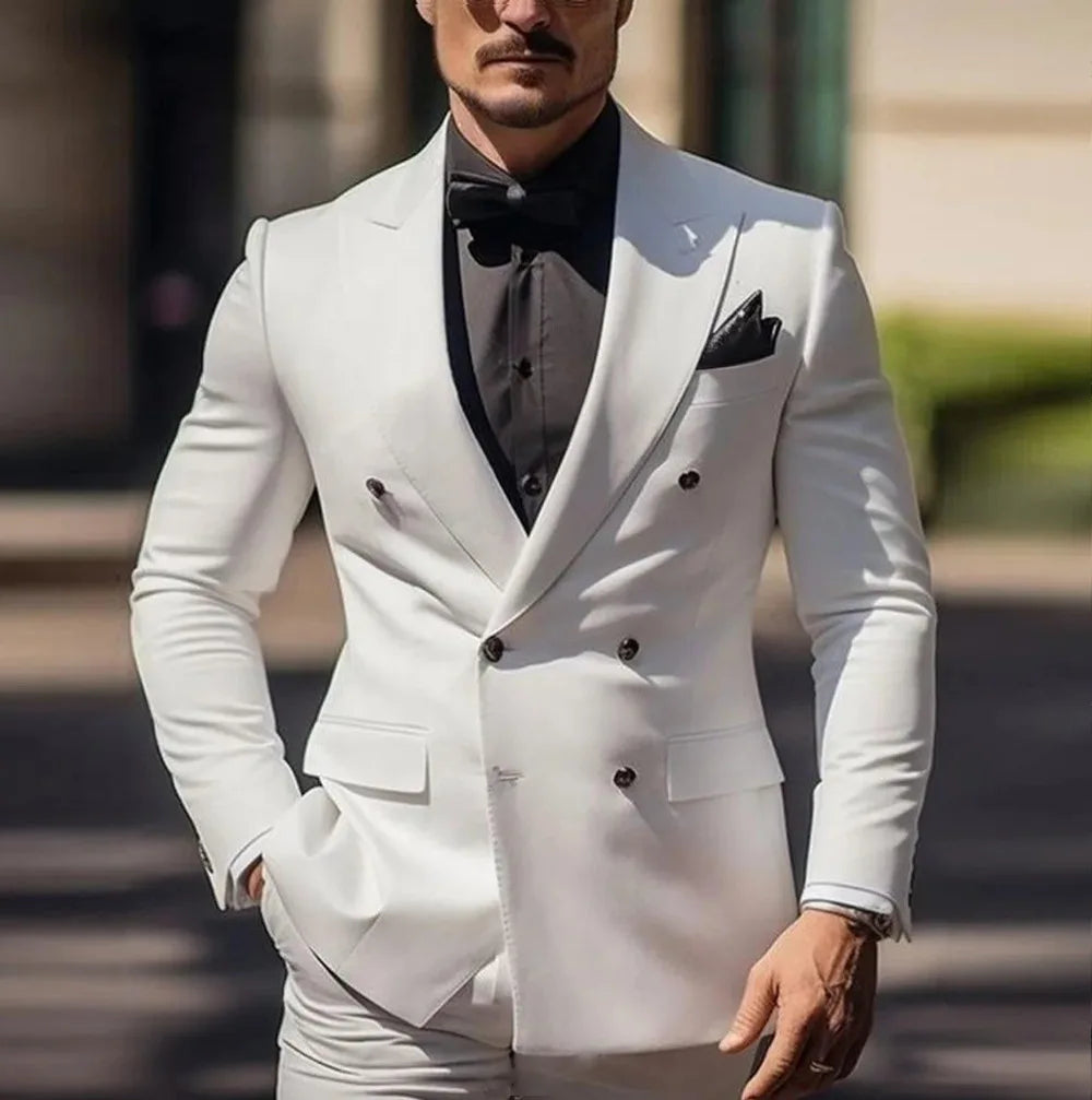 Herren Casual Hochzeitsanzug Zweiteiliges Set aus Polyestergewebe Doppelreihig Geknöpft Formeller Anzug für Trauzeugen und Bestmannen
