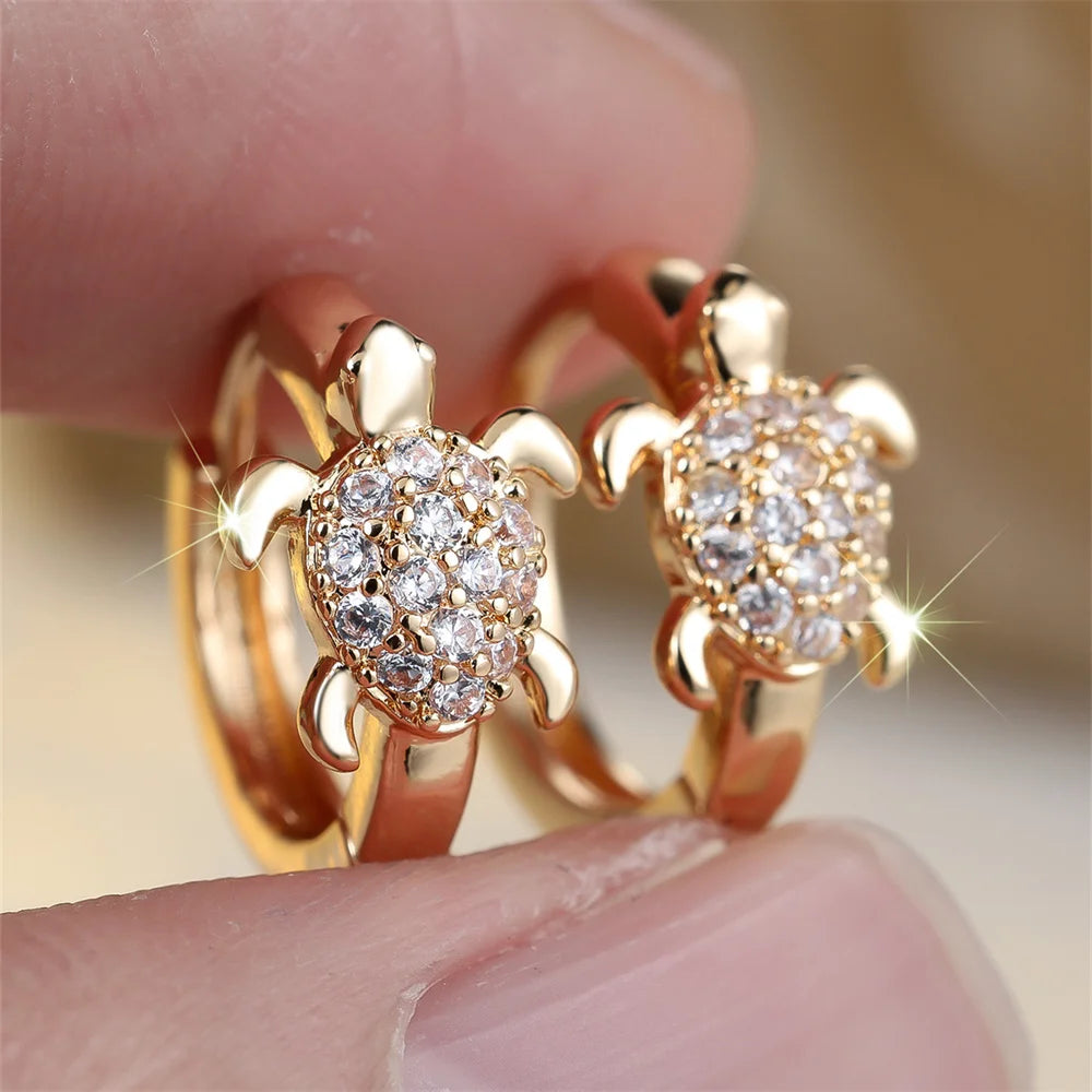 Mehrfarbige Zirkon Meeresschildkröte Creolen für Frauen Vintage Gold Silber Farbe Ohrschnalle Hochzeit Schmuck Valentinstag Geschenke