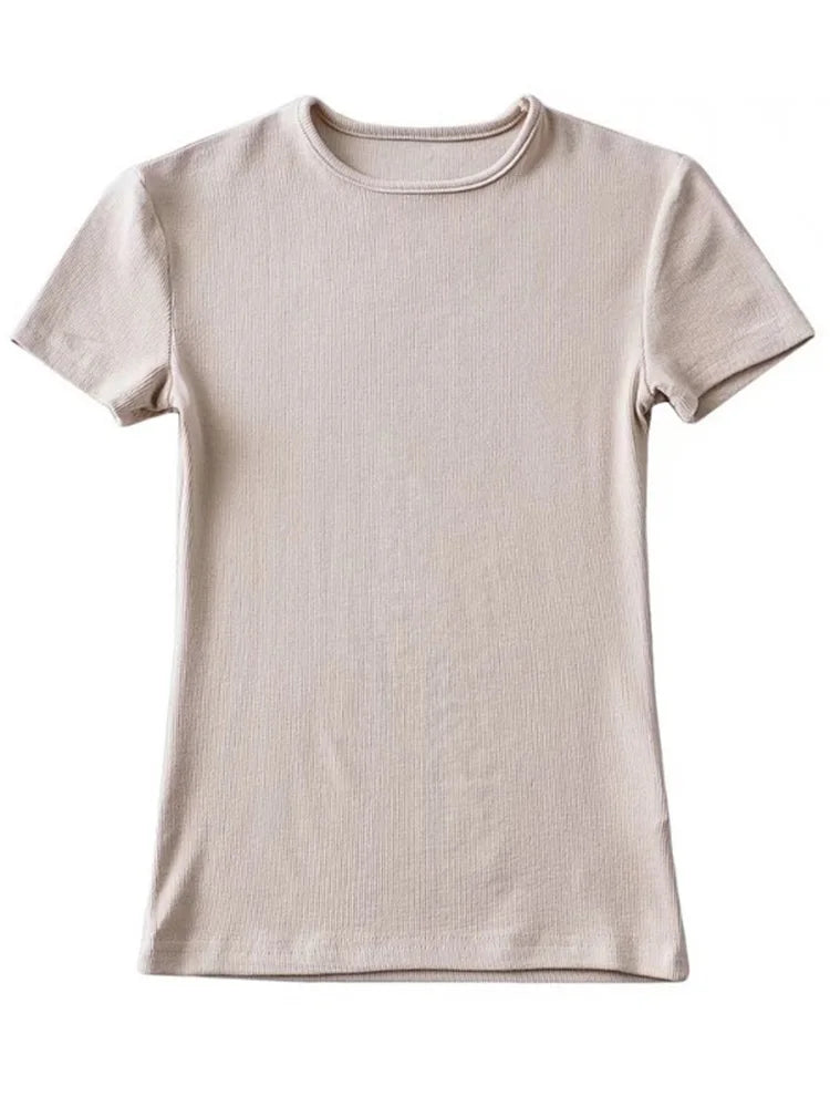 Casual Sommer Frau Skinny Fit T-shirt Enge Kurzhülse O-ansatz T Grundlegende Solide Crop Tops T Shirt