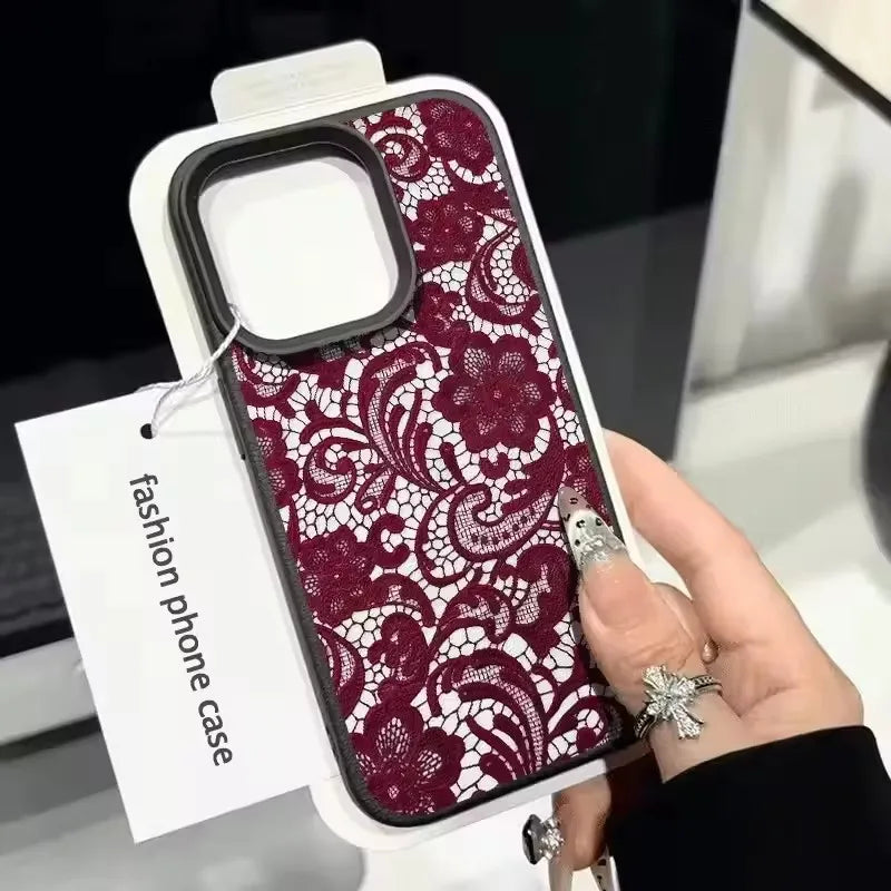 Telefon Fall Für IPhone 17 17Air 16 Pro Max 15 14 Plus 13 12 11 16E X XR XS max Schwarz Spitze Muster Schutz Soft Cover Funda