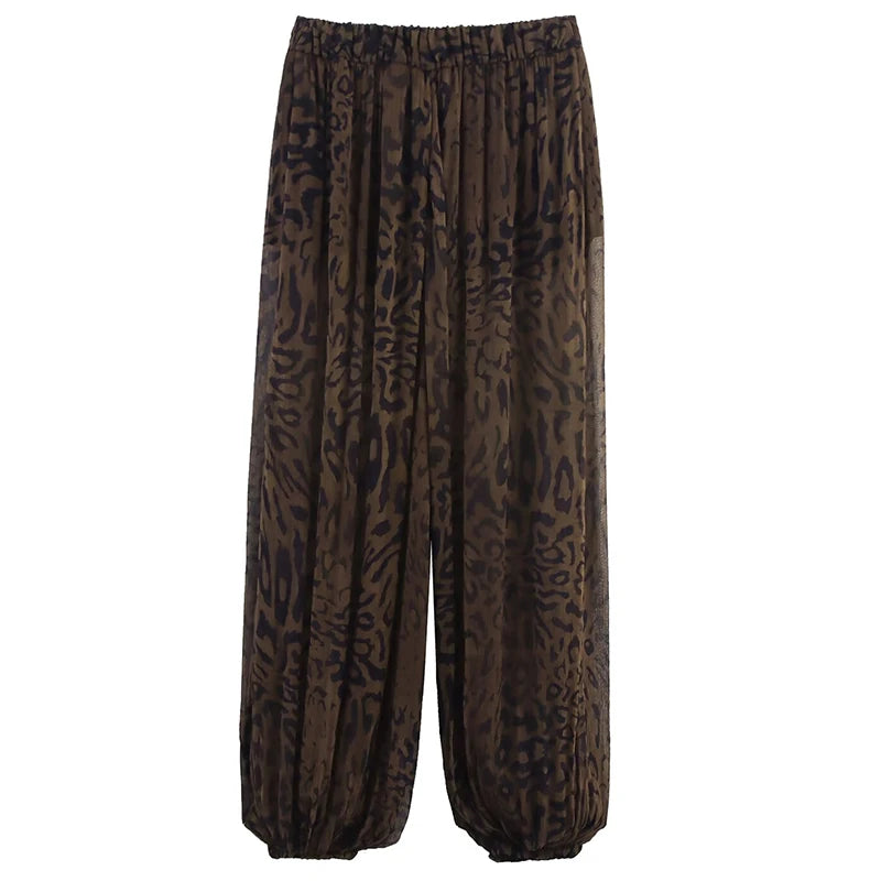 HXAO Damenhose mit Tiermotiv, Vintage-Baggy-Damenhose, Falten, halbtransparente Pumphose, Hose für Damen, Herbst-Palazzo-Hose