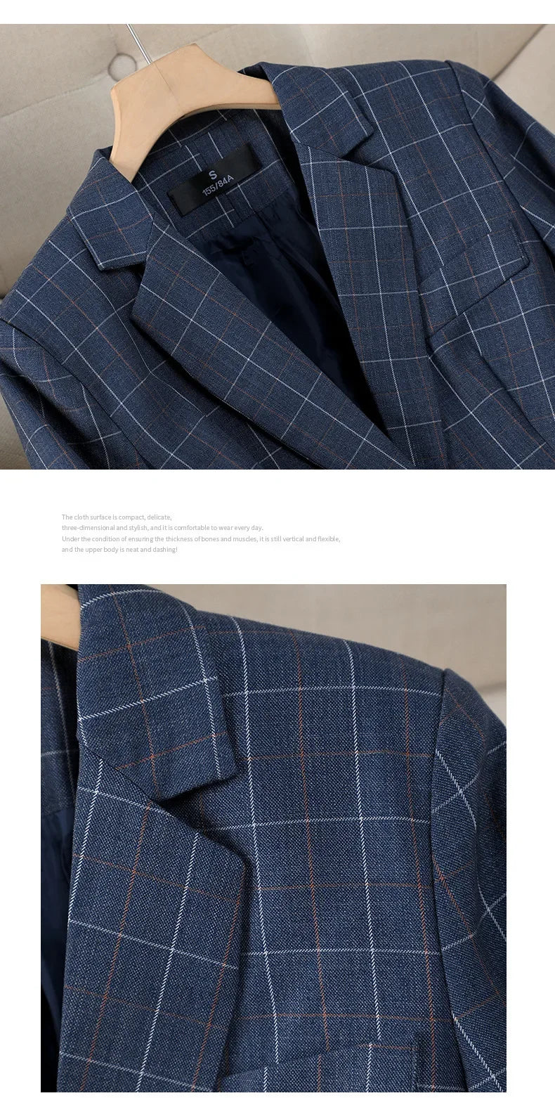 Plus Size Apricot Plaid Blazer Anzüge Britischer Stil Fähige Modische High-End-Berufskleidung OL Kleidung Damen Anzüge