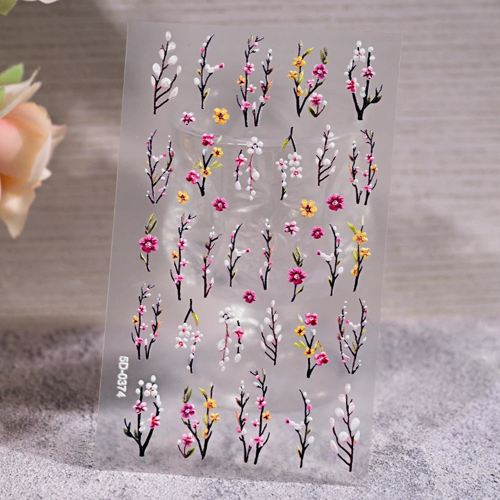 1 Stück 5D geprägte Lavendelblume Nagelaufkleber Frühling Blumenblätter selbstklebende Schieber Rose Schmetterling Aufkleber Maniküre Dekoration