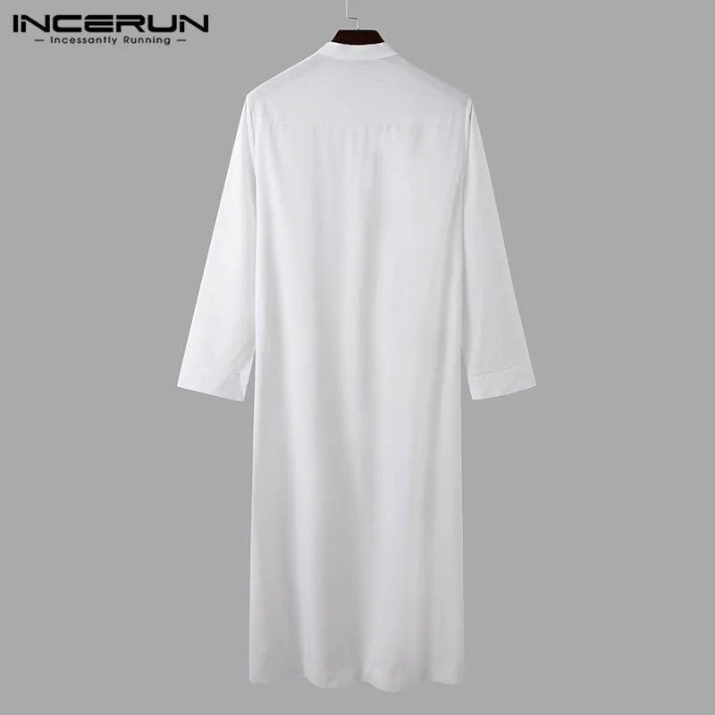 INCERUN Muslimische Männer Jubba Thobe Solide 2024 Langarm Dünne Roben Kaftan Stehkragen Islamische Arabische Mode Männer Kaftan S-5XL