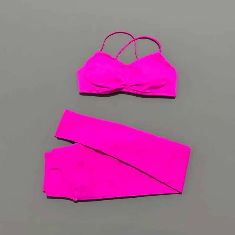 2-teiliges HISTELLO Vision Fitness-Set für Damen, Yoga, nahtloser Cross-BH, Scrunch-Leggings, Anzug für Gym, Pilates, Workout, Sport-Leggings-Set