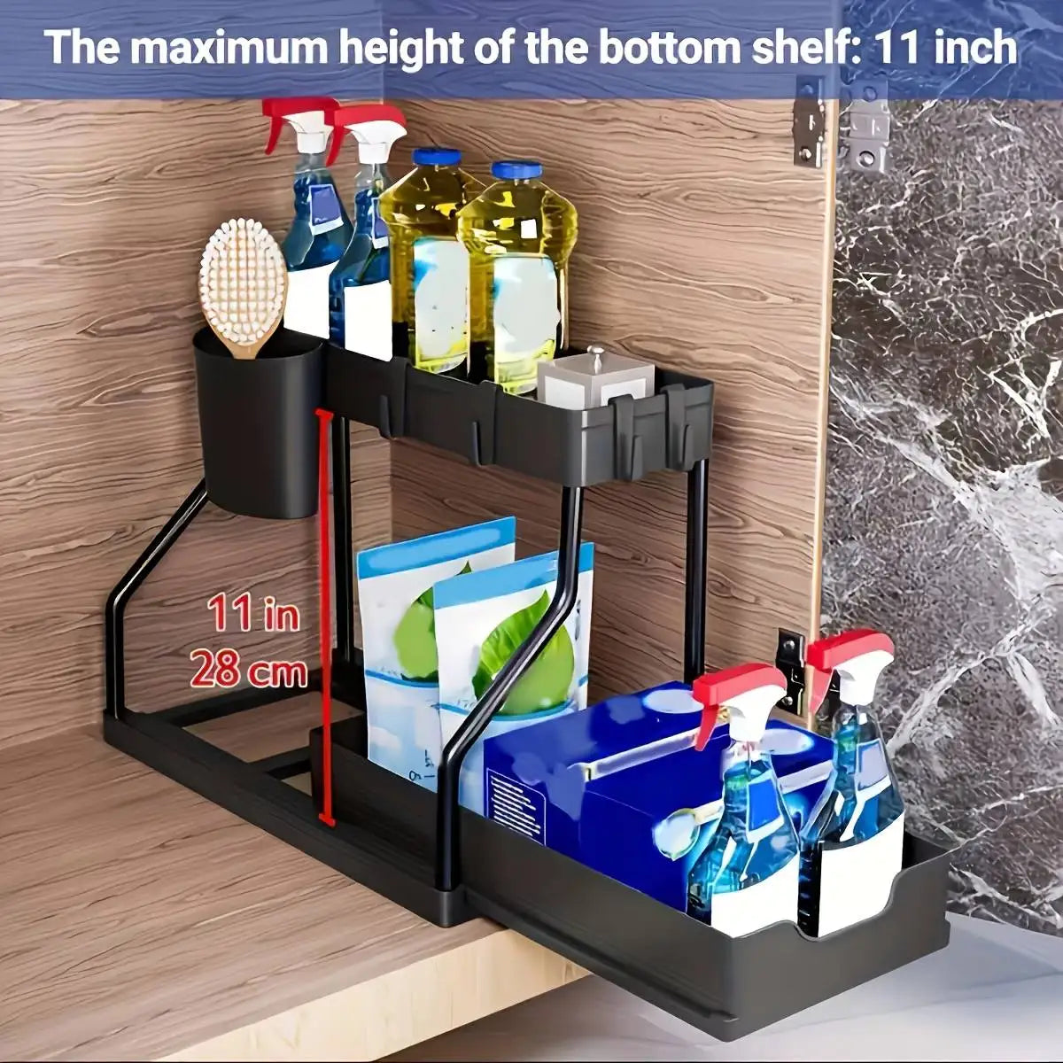 Platzsparender 2-stufiger Organizer unter dem Waschbecken, herausziehbare Aufbewahrungsbox, langlebig, großes Fassungsvermögen, für Küche und Badezimmer, unverzichtbarer Schubladen-Organizer