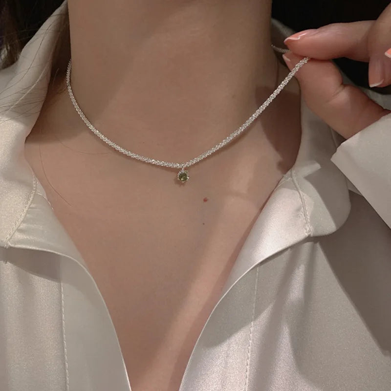 Aihua Mode Minimalistische Runde Opal Anhänger Halskette für Frauen Geometrische Schlüsselbein Ästhetische Kette Sommer Schmuck Zubehör