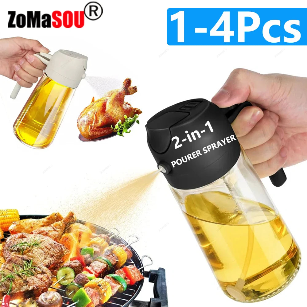 1-4 Stück 2-in-1-Sprühgerät, Ausgießer, Öl, leere Flasche, Kunststoff-Ölbehälter, Spender, Verdampfer, Küche, Grill, Camping, Kochutensilien
