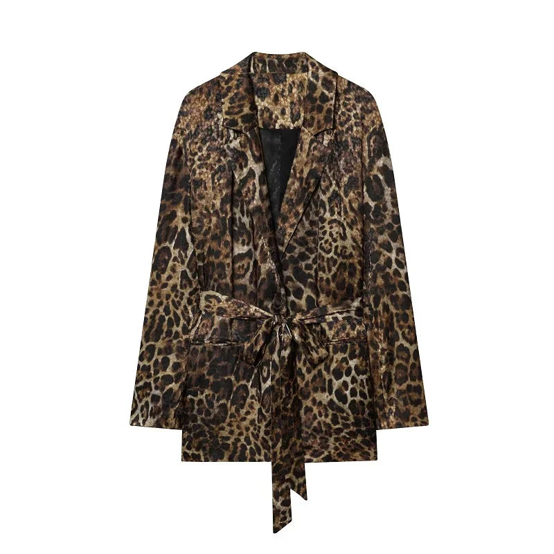 MUJER Blazer mit Leopardenmuster, Damen-Outfit, gerades Bein, Hosen-Sets für Damen, 2-teilig, Jacquard-Büro-Blazer, Damen-Hosenanzug