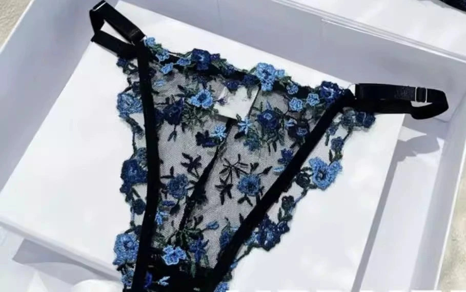 Französisches Blumen-BH-Set für Damen |   Süßes sexy transparentes Mesh-Spitze-Set, transparentes Unterwäsche-Set |   Praktisches und feminines MOYISU Sexy Höschen-Set