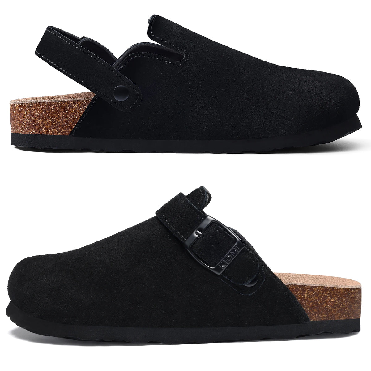 Litfun Neue modische Damen-Clogs mit verstellbarem Riemen, Korkfußbett, Leder-Pantoletten mit Fußgewölbeunterstützung, Unisex-Kartoffelschuhe für den Außenbereich