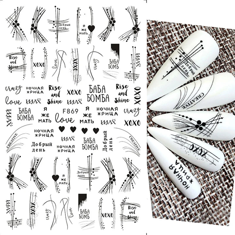 1PCS Schwarz Weiß Schmetterling Laser Nagel Aufkleber Y2K Nail art Dekoration Abstrakte Linien Bronzing Blumen Aufkleber Für Nägel