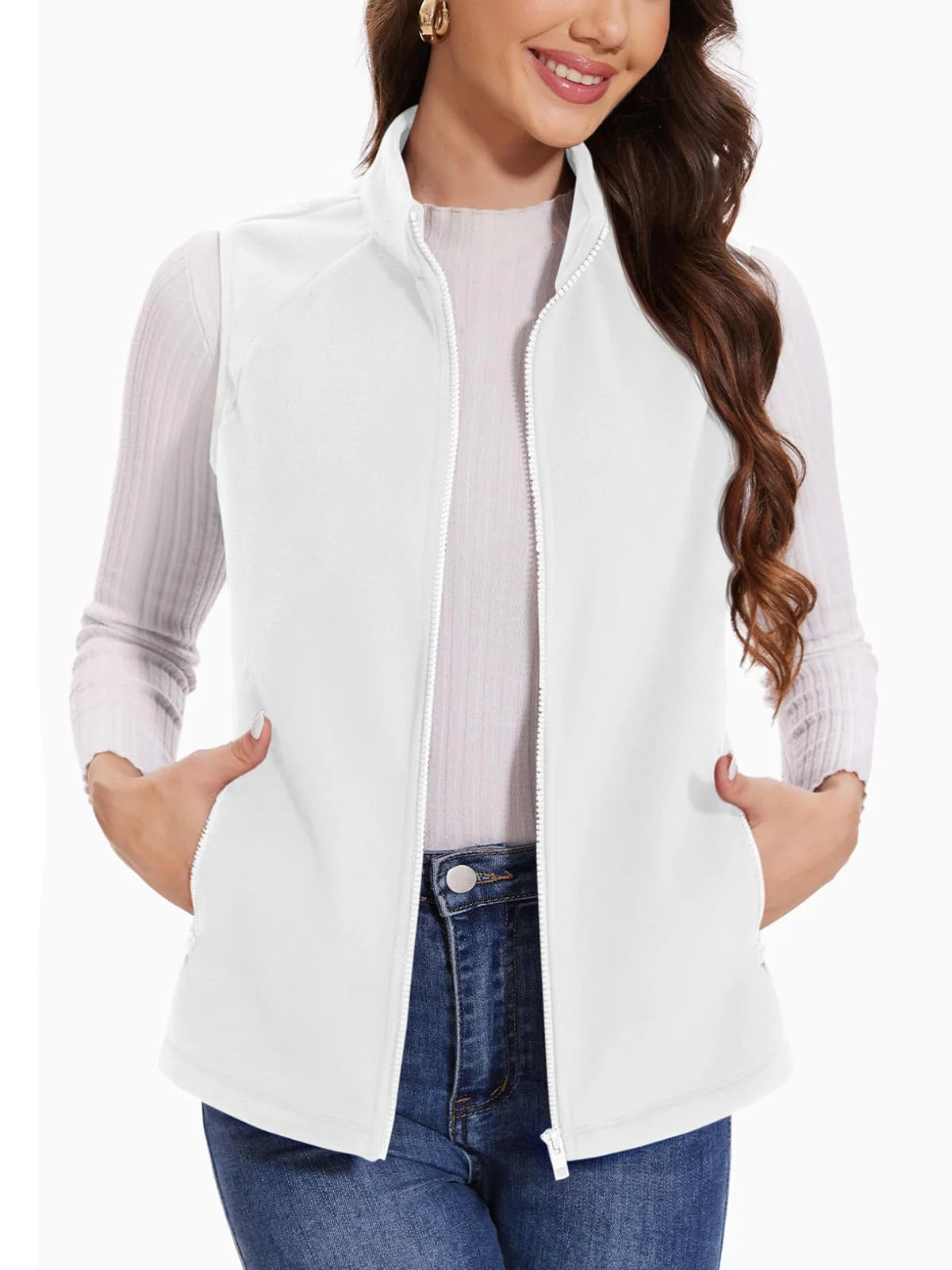 TACVASEN Herbst Winter Fleece Weste Damen warme ärmellose Jacken mit durchgehendem Reiß verschluss leichte Outdoor-Wander weste weibliche Weste