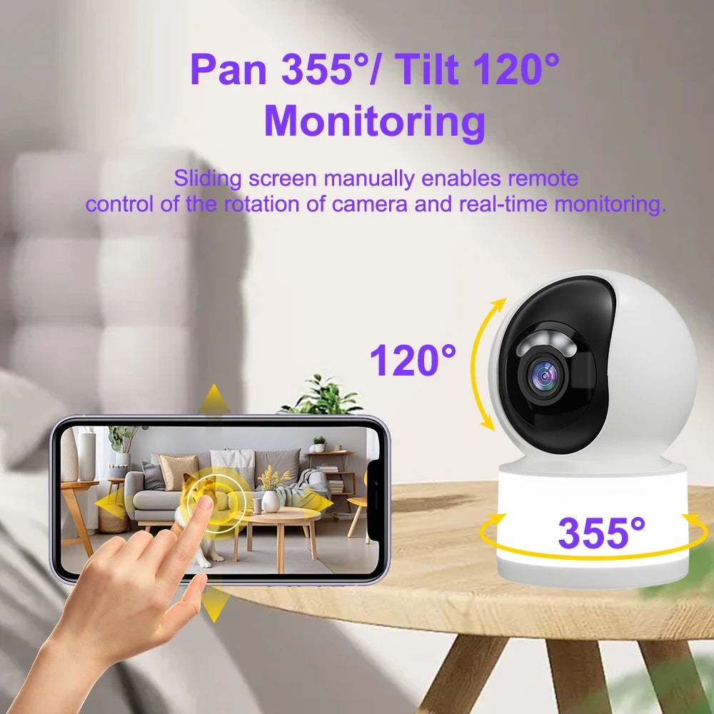 2K WLAN PTZ-Kamera für Innenräume mit Farbnachtsicht und Licht, Mini-Babykamera 360° °   Schwenk- und Neigbare Automatische Tracking-Kamera für Haustiere und Hunde