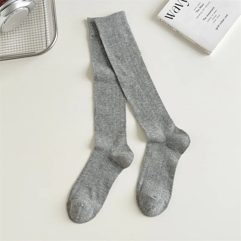 1/4paris Damenstrümpfe Damen-Socken in der Mitte der Wade JK Lolita Süße Mädchen Lange Socken Strumpf Einfarbig Schwarz Weiß Grau Kniestrümpfe