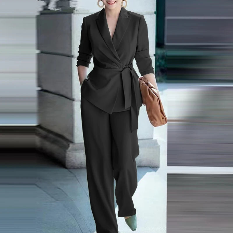 Zanzea Herbst elegant ol Arbeits anzug Frauen Blazer & weites Bein Hose Sets Mode 2 Stück Trainings anzüge Damen Büro Outfits Overs ize 2024