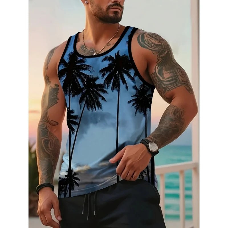 3D Gedruckt Hawaiian Obst Tank Tops Für Männer Kokospalmen Muster Tees Sommer Lose Urlaub Straße Sport Tops Rundhals Weste