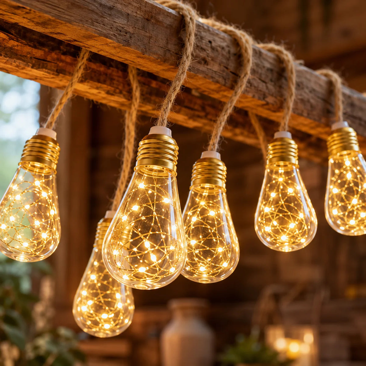 Solar-Lichterkette mit Hanfseil und Edison-Glühbirnen, Solarbetrieben, 8/16/24 Glühbirnen, Warmweiß für Garten, Terrasse, Hochzeit, Weihnachtsdekoration