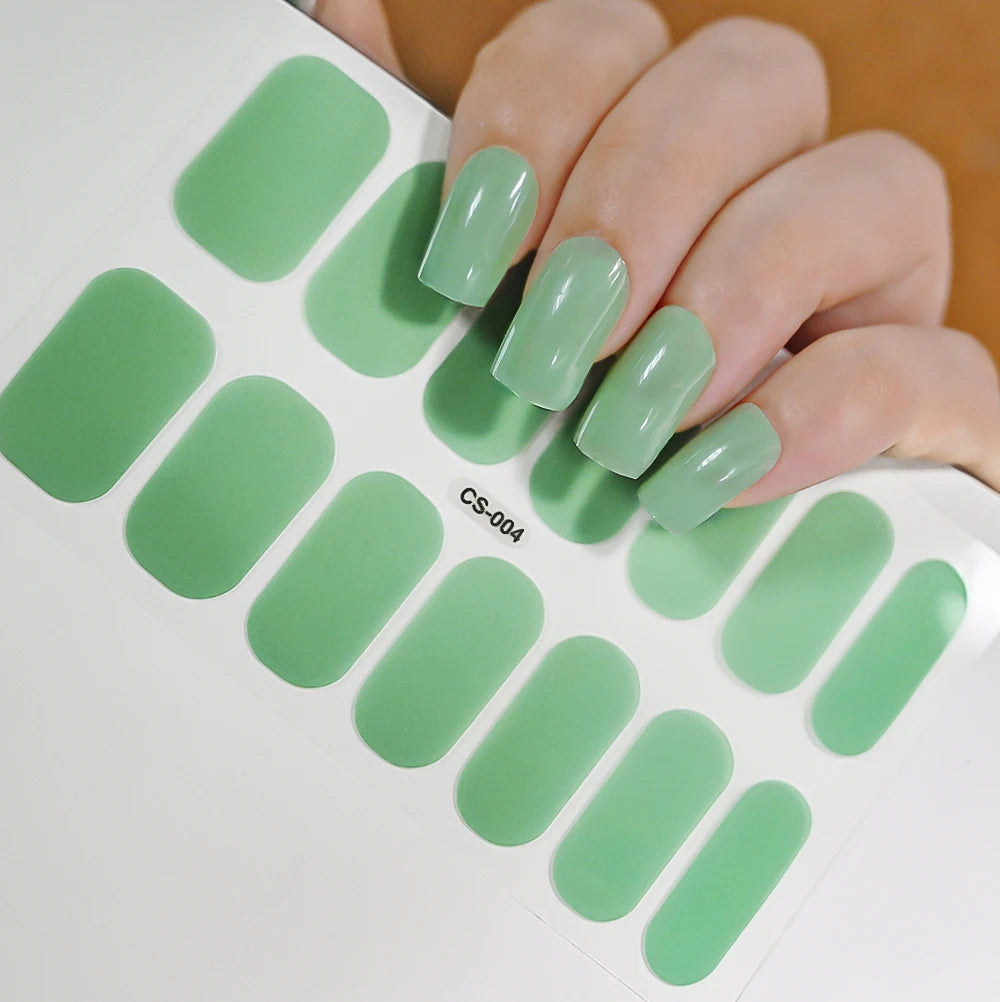 14 Tipps/Blatt Rosa Gel-Nagelaufkleber mit vollständiger Abdeckung, halbgehärtete UV-/LED-Lampe, Nagellackverpackungen, langanhaltende selbstklebende Maniküre-Spitze