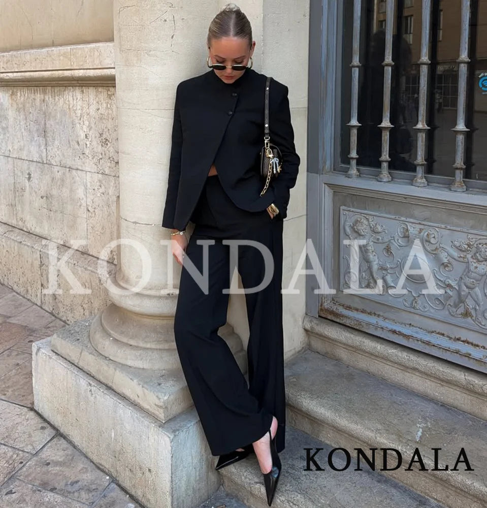KONDALA High-Street Pendler-Hosenset für Damen: Blazer mit Knöpfen und High-Waist-Hose, Neue Frühjahrsmode 2026, Minimalistisches Damen-Set