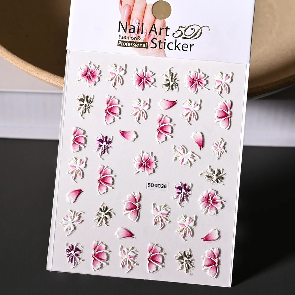 1 stücke 5D Nette Bunte Gänseblümchen Nail art Aufkleber Frühling Blumen Tulpe Weiß Gänseblümchen Nagel Aufkleber Sommer Blüte Floral Maniküre decora