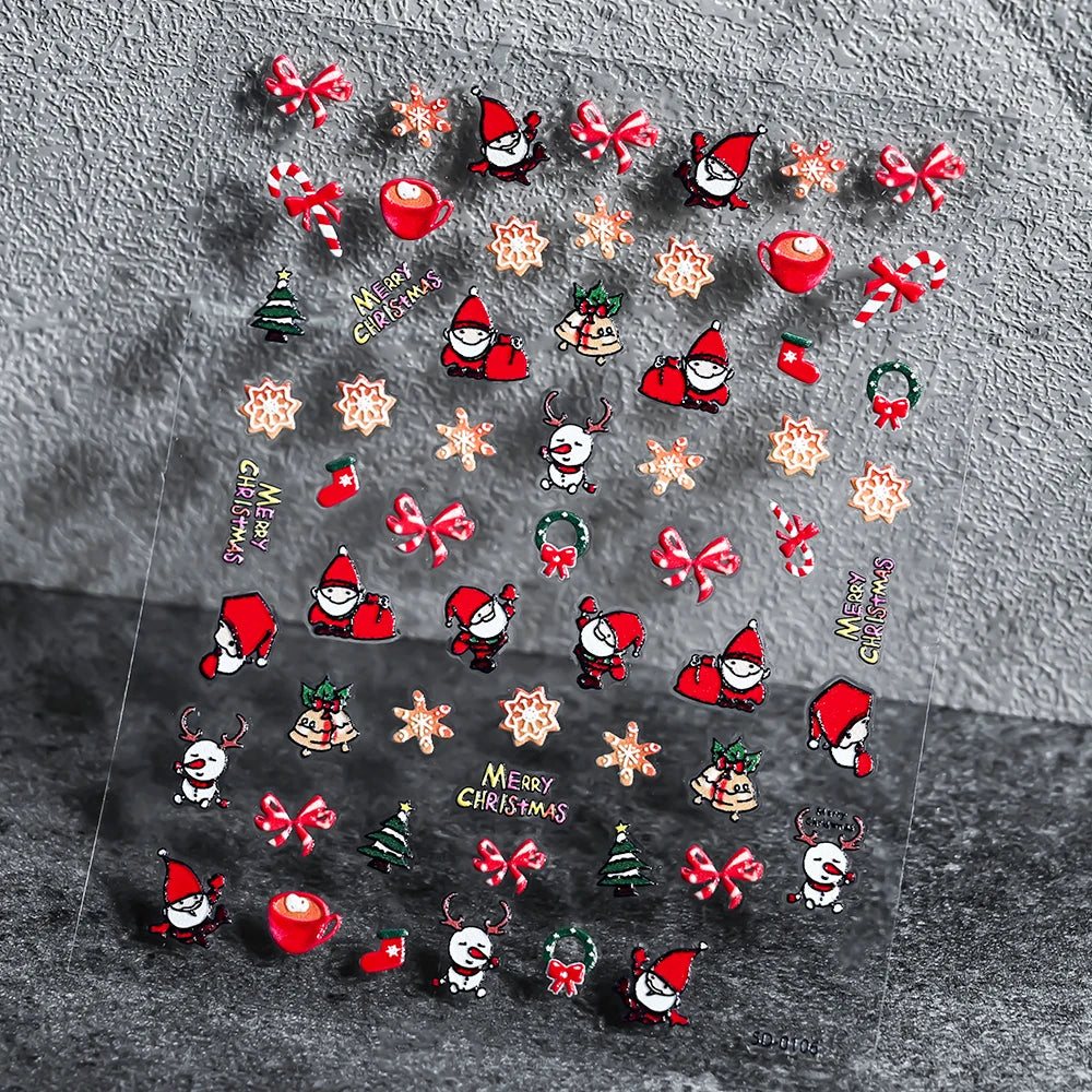 1 stücke 3D Weihnachten Santa Claus Schneeflocke Nagel Aufkleber Winter Weihnachten Nette Cartoon Schneemann Bär Elch Nagel Aufkleber Weihnachten Nagel decora