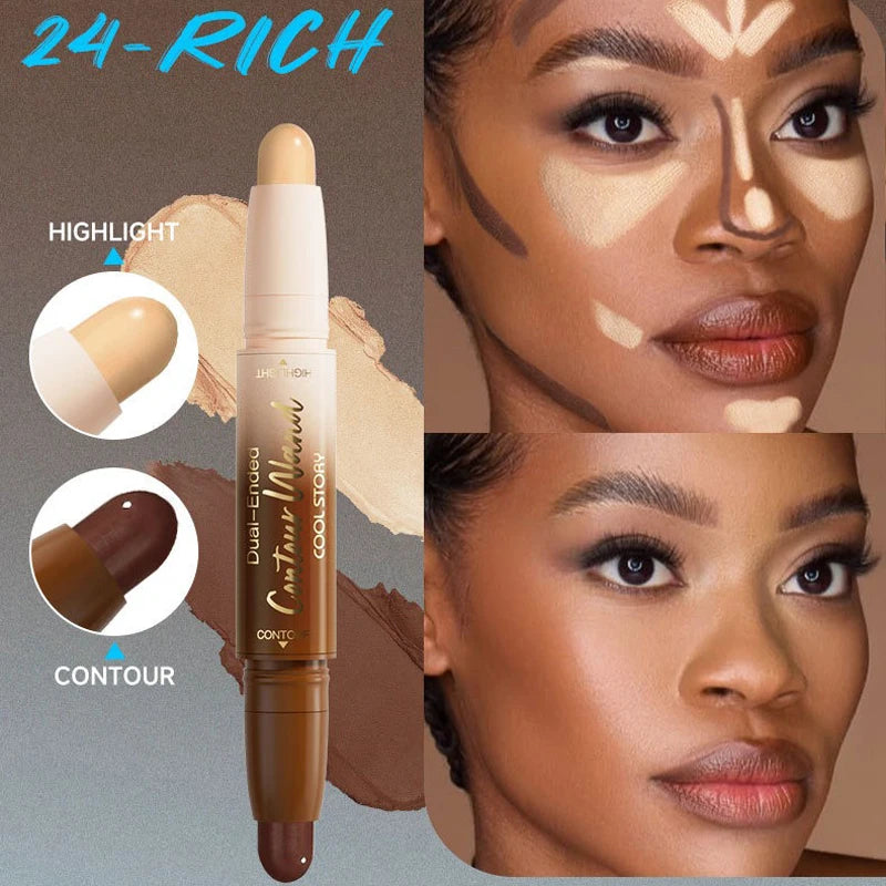 Dual-Ended Bronzer Contour Stick 2 in 1 Smooth Cream Nose Shadow Concealer Pen V Face Brighten Highlight Face Shaping Makeup