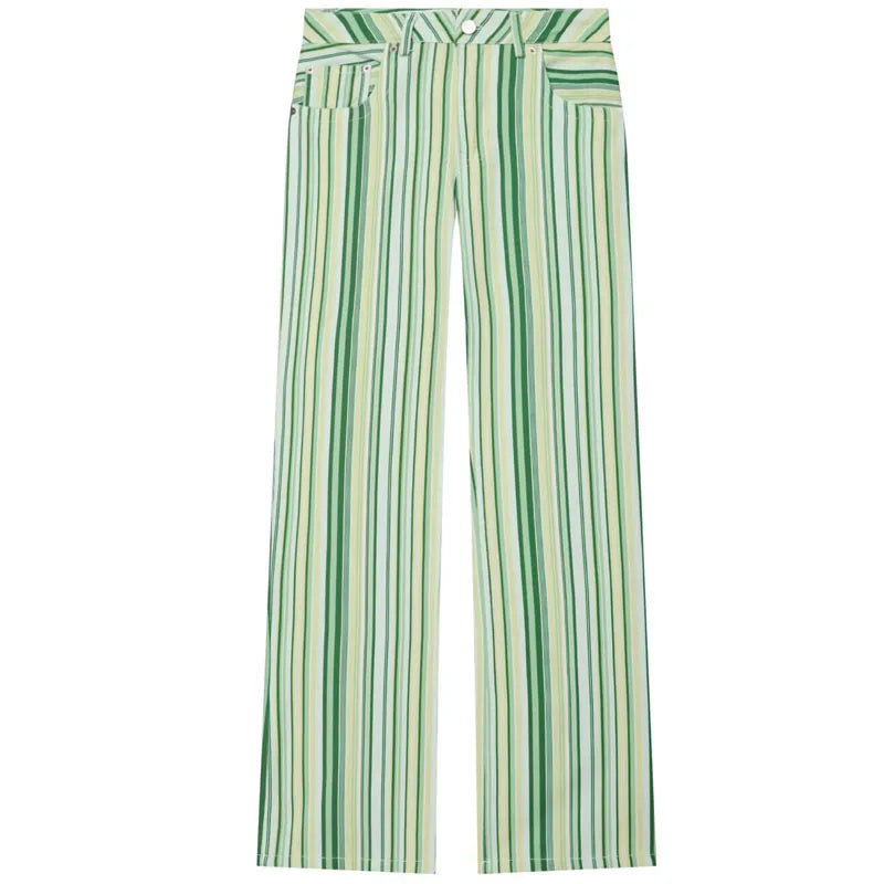 HXAO Gestreifte Damenjeans, Low-Landing Baggy Jeans, Weites Bein, Gerade Denim-Hose, Lässige Streetwear, Low-Rise Hose