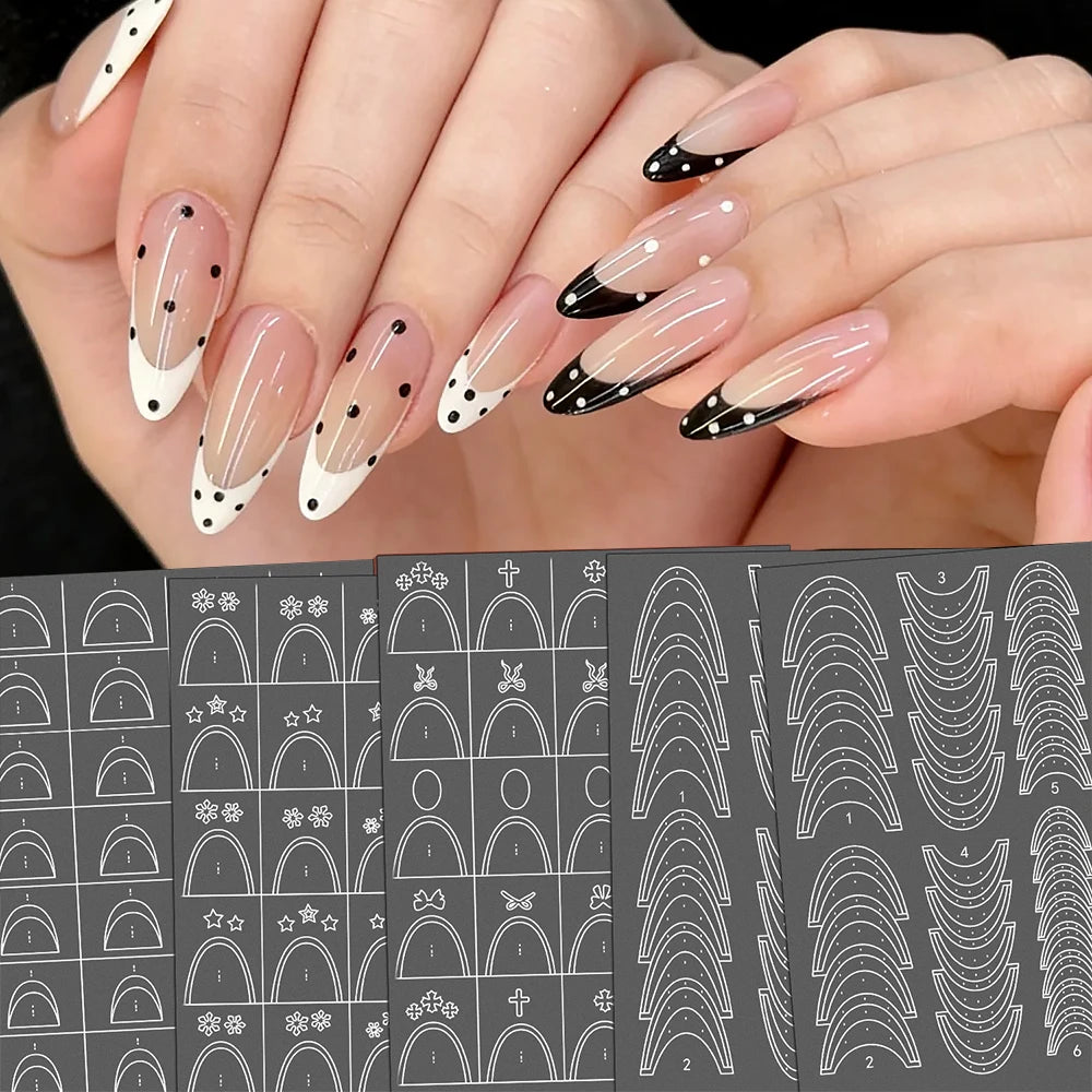 1 Stück französische hohle Nagelaufkleber, Kawaii-Design mit fünfzackigen Sternen, Liebesherzen und Sternen-Spikes, transparente, sprühlackierte Nagelaufkleber