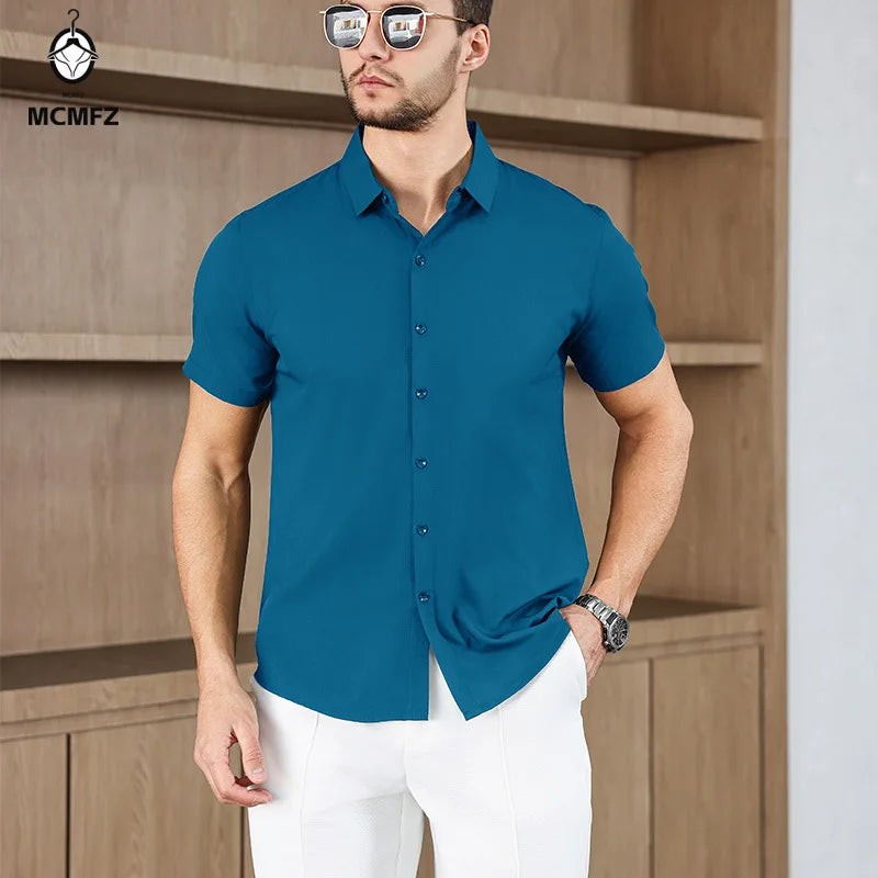 Neues Herren-Business-Casual-Hemd mit kurzen Ärmeln, einfarbig, für Sommermode, ohne Bügeln, bequemes und vielseitiges Oberteil