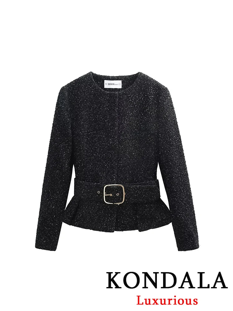 KONDALA Casual Chic Büro Dame Frauen Anzug Textur Schärpen Einreiher Blazer Gerade Shorts Neue Mode 2025, Herbst Sets